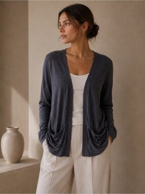 Lole Dark Grey VNeck Loose Cardigan Style Long Sleeve Shirt Medium